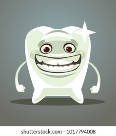 Happy smiling white tooth. Vector flat cartoon illustration