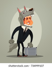 Happy smiling wolf dog businessman office worker manager character. Vector flat cartoon illustration