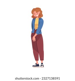 Happy Smiling Woman Character with Short Hair Standing Vector Illustration