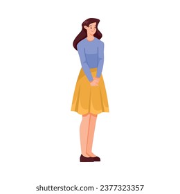 Happy Smiling Woman Character Standing Look at Someone Vector Illustration