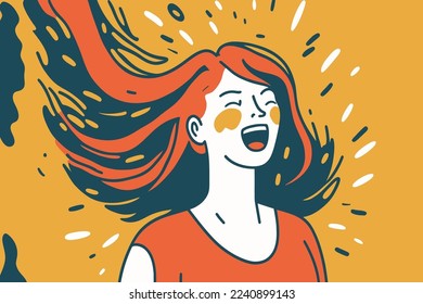 happy smiling woman, in love happy smiling joyful young girl portrait illustration in vector flat color cartoon style