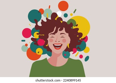 happy smiling woman, in love happy smiling joyful young girl portrait illustration in vector flat color cartoon style