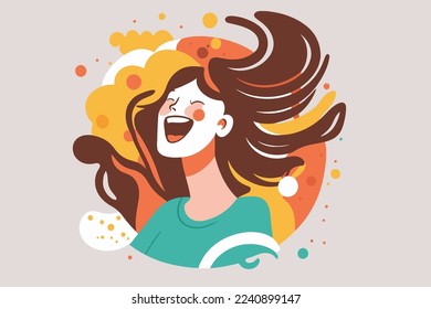 happy smiling woman, in love happy smiling joyful young girl portrait illustration in vector flat color cartoon style