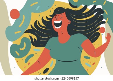 happy smiling woman, in love happy smiling joyful young girl portrait illustration in vector flat color cartoon style