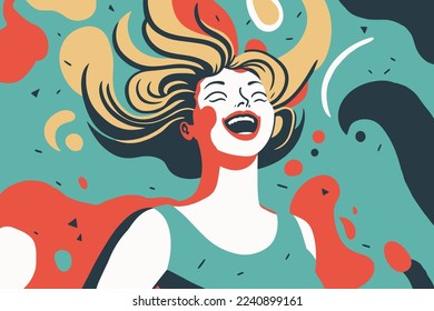 happy smiling woman, in love happy smiling joyful young girl portrait illustration in vector flat color cartoon style