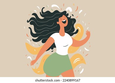 happy smiling woman, in love happy smiling joyful young girl portrait illustration in vector flat color cartoon style