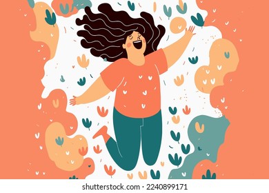 happy smiling woman, in love happy smiling joyful young girl portrait illustration in vector flat color cartoon style