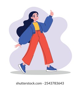 Happy smiling woman with showing thumb up gesture, like gesture illustration. Vector illustration of a cheerful woman showing a thumbs-up gesture.