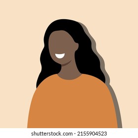 Happy Smiling woman silhouette portrait. Positive lifestyle, happiness, hope, Mental Health concept. Use for web, poster, banner. Flat faceless cartoon character design illustration.