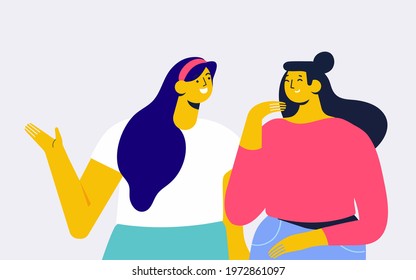 Happy smiling women flat vector illustration. Friendship, two girls