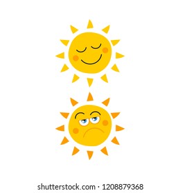 Happy smiling yellow sun and Grumpy sun icon vector