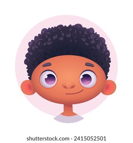 Happy smiling young African, curly, American boy. Character avatar vector illustration. 