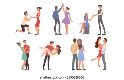 Happy smiling young couples in love in everyday life vector illustration