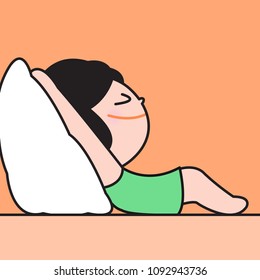Happy Smiling Young Girl Lying On A Pillow Concept Card Character illustration