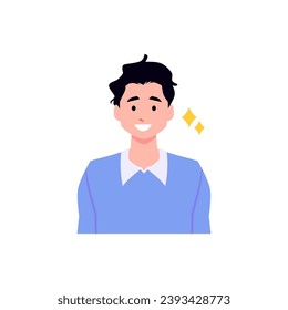 Happy lächelnde junge Mann Portrait-Stil, Vektorgrafik einzeln auf weißem Hintergrund. Dekoratives Design-Element, emotionaler Charakter, Glanz, Avatar