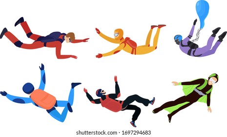 Happy smiling young people skydivers enjoying levitation vector illustration