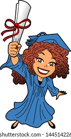 Happy Smiling Young Woman at Graduation With Diploma, Cap and Gown
