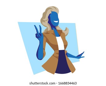 Happy smiling young woman showing v-sign, victory peace gesture - Vector