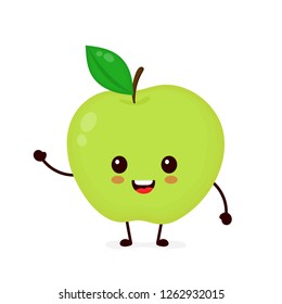 Happy smilling cute apple. Vector modern flat style cartoon character illustration icon design.Isolated on white background. Apple fruit healthy food, good nutrition,vegetarian concept