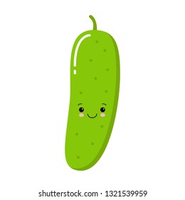 Happy smilling cute cucumber. Vector modern flat style cartoon character illustration icon design.Isolated on white background. Kawaii style