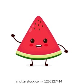 Happy smilling cute watermelon. Vector modern flat style cartoon character illustration icon design.Isolated on white background. Watermelon fruit healthy food, good nutrition,vegetarian concept