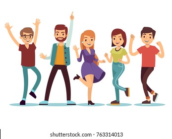 Happy smilling dancing young persons at christmas party. Cartoon vector people set. Young group people in dance party illustration