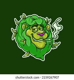 Happy Smoker Lion Weed Head Mascot Character