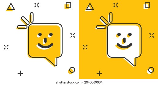 Happy sms icon in comic style. Message speech bubble cartoon vector illustration on white isolated background. Envelope splash effect business concept.