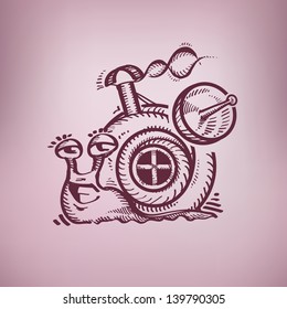 Happy snail. Author's illustration in vector