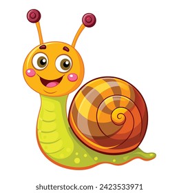 happy snail cartoon on white background