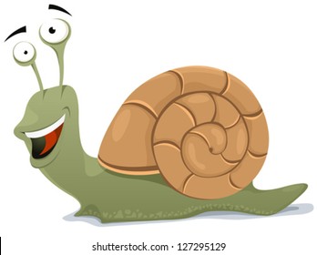 Happy Snail Character/ Illustration of a cartoon happy and funny snail character smiling and crawling with his home shell body