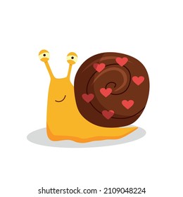 Feliz caracol con corazones en su concha. Ilustración de dibujos animados.
