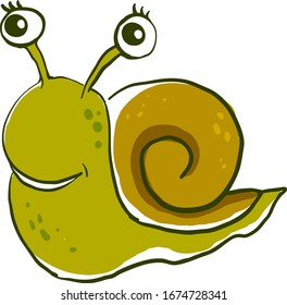 Happy snail, illustration, vector on white background.