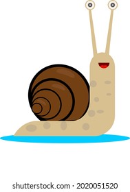 a happy snail on a clear puddle
