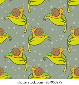 Happy snail seamless pattern on a gray background.