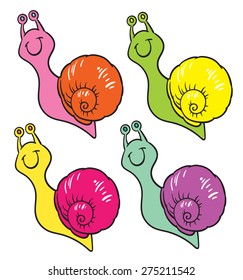 Happy snail - small snail child - vector cartoon illustration on white background 