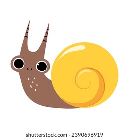 Happy Snail with Yellow Coiled Shell on Its Back Vector Illustration