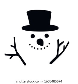 Happy snow man with black hat and smile flat vector illustration on white background