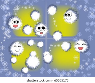 Happy snow near  the window