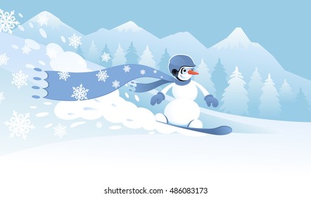Happy Snowboarding. Graphic illustration on the subject of 'Winter Sports & Leisure'.