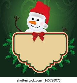 a happy snowman with a banner for christmas