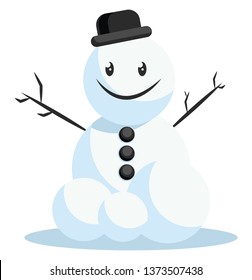 Happy snowman with black hat vector illustration on a white background