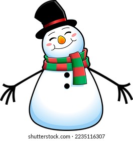 Feliz Caricatura De Snowman Con Brazos Abiertos Por Abrazarse. Ilustración dibujada a mano vectorial aislada en fondo transparente