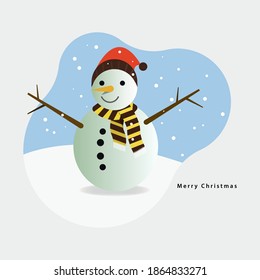 Happy snowman character in merry christmas vector illustration