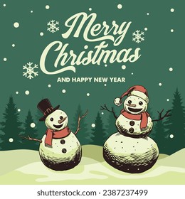 Ilustración de la tarjeta de felicitación navideña feliz de Snowman