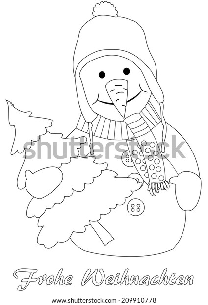 happy snowman christmas tree coloring page stock vector