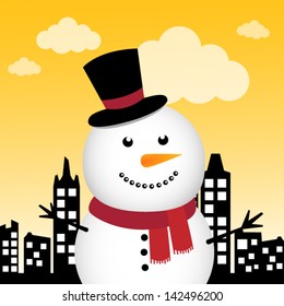 Happy Snowman in the city