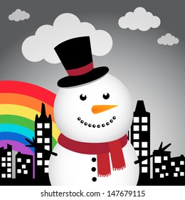 Happy Snowman in the city