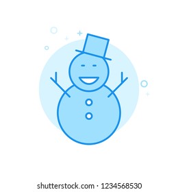 Happy Snowman Flat Vector Icon. Christmas and New Year Symbol, Pictogram, Sign. Light Flat Style. Blue Monochrome Design. 