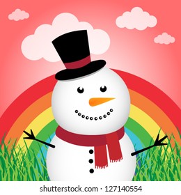 Happy snowman in the forest